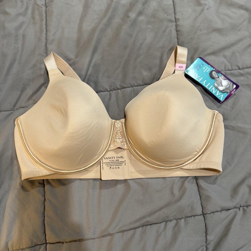 Vanity Fair Bra 42D Beauty Back Style 76380 Damask Neutral New